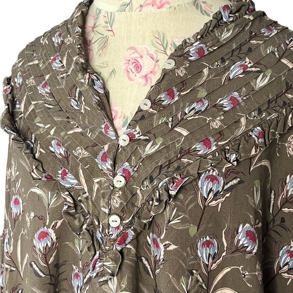 The Drop Cottage Core Olive Floral Ruffle Blouse by Ashley Robertson  XL NWT - Picture 10 of 16